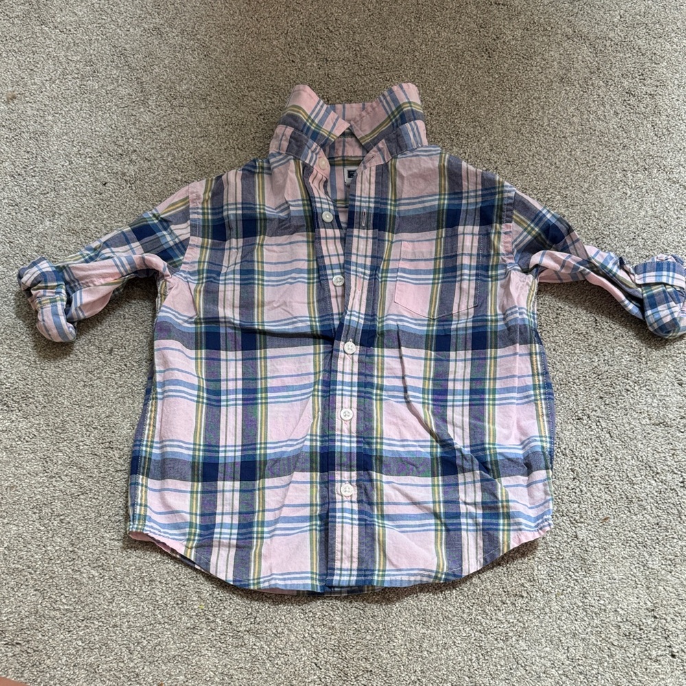 Janie and Jack Pink and Blue Plaid Button Down Shirt